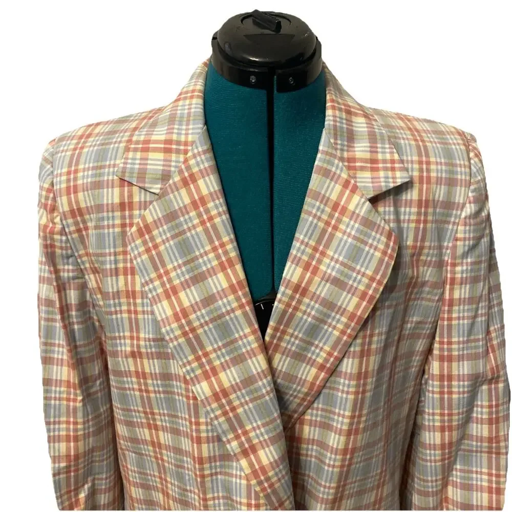 Vintage Hunt Club Womens Single Breasted One Button Cotton Plaid Blazer Size 12 - Picture 2 of 7
